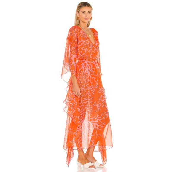 PatBO Coral Print Caftan in Coral - Picture 2 of 10